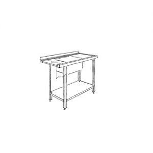 Inlet dishwasher table with sink and shelf